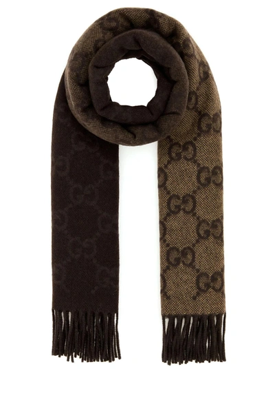 Gucci Embroidered Cashmere Reversible Scarf In Beige