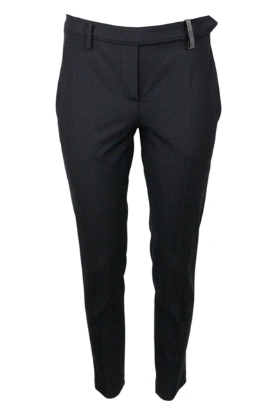 Brunello Cucinelli Stretch Cool Wool Trousers With Cigarette Cut In Black