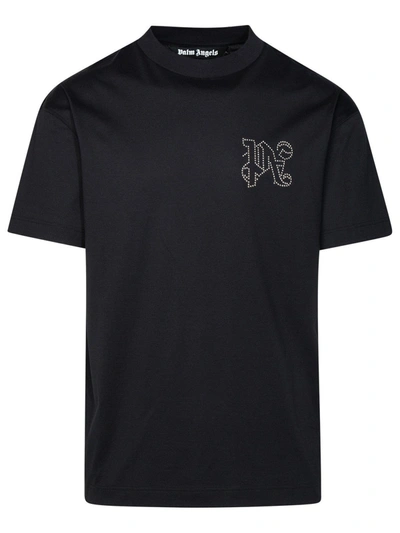 Palm Angels Monogram Embellished Crewneck T-shirt In Black