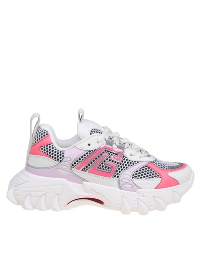 Balmain B-east Sneakers In Mix Of White And Pink Materials In Blanc Rose