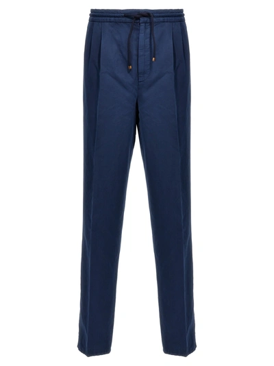 Brunello Cucinelli Linen Blend Trousers In Blue