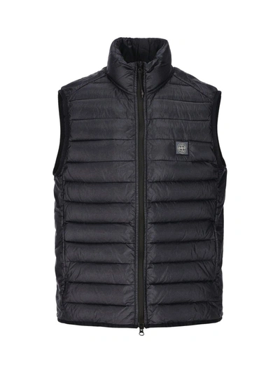 Stone Island Compass Patch Zipped Padded Gilet In Blue
