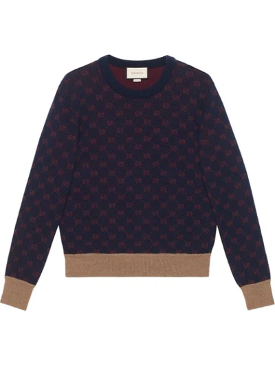 Gucci Gg Jacquard Sweater In Blue Red