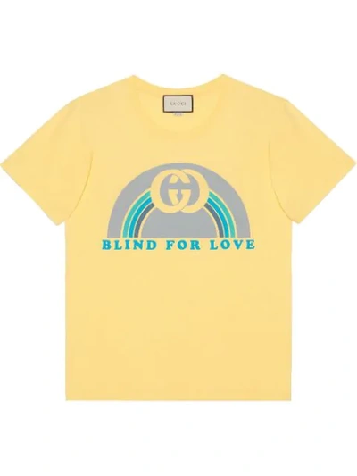 Gucci Oversize T-shirt With Rainbow Print In Yellow