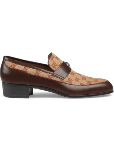 Gucci Printed Monogrammed Coated-canvas And Leather Loafers In Brown