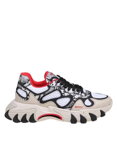 Balmain B-east Sneakers In Mix Of Materials With Python Effect In Grey/red