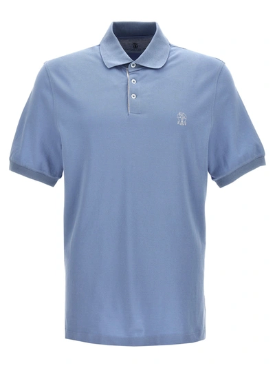 Brunello Cucinelli Logo Print Polo Shirt In Light Blue