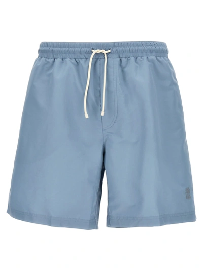 Brunello Cucinelli Logo Swimsuit In Light Blue