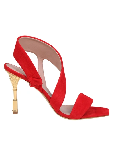 Balmain Red Suede Coin Sandal In Rouge