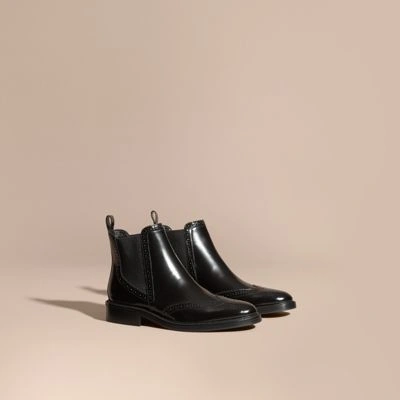 Burberry Leather Wingtip Chelsea Boots In Black