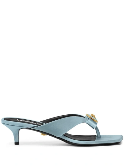 Versace La Medusa Satin Sandals In Azul