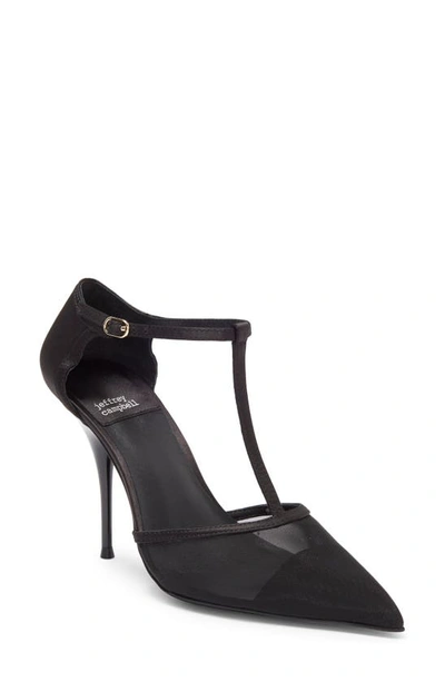 Jeffrey Campbell Antics Pointed Toe T-strap Pump In Black Mesh