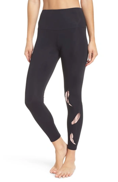 Onzie High-rise Foil Feather Midi Yoga Leggings In Rose Gold Feather