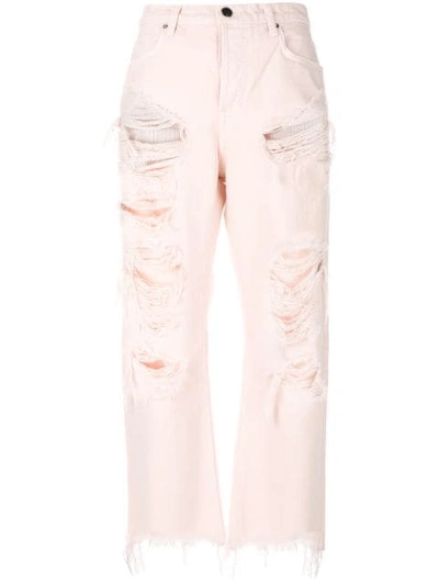 Alexander Wang Rival Cropped Distressed High-rise Straight-leg Jeans In Pink