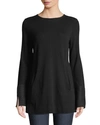 Nic + Zoe Round-neck Long-sleeve Grommet-cuff Knit Top In Black Onyx