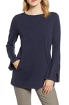 Nic + Zoe Round-neck Long-sleeve Grommet-cuff Knit Top In Dark Indigo