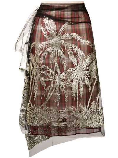N°21 Glitter-embellished Palm-tree Check Skirt In Nero