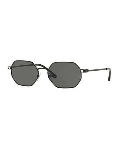 Versace Octagon Metal Sunglasses In Matte Black/gray