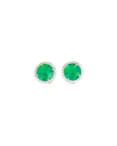 Frederic Sage 18k White Gold Round Lab-created Emerald & Diamond Halo Stud Earrings