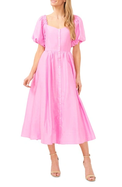 Cece Puff Sleeve Midi Shirtdress In Peony Petal