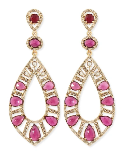 Bavna 18k Rose Gold Pink Tourmaline & Diamond Teardrop Earrings