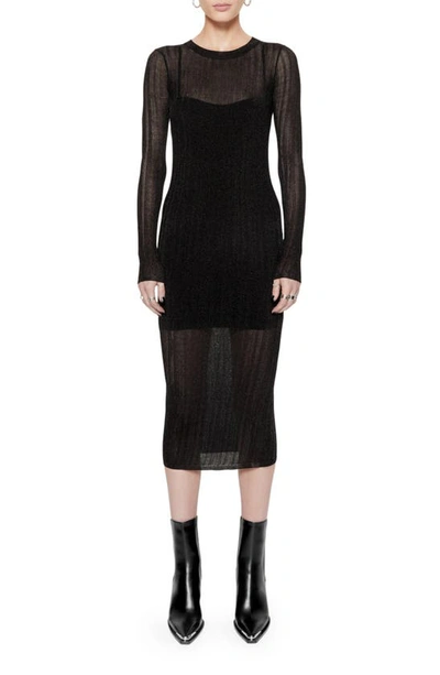 Rebecca Minkoff Abbey Long Sleeve Midi Sweater Dress In Metallic Black