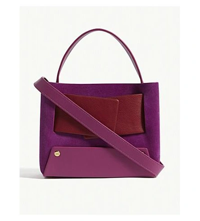 Yuzefi Verbena Purple And Ruby Red Colour Block Dinky Leather Suede Cross Body Bag In Verbena/ruby