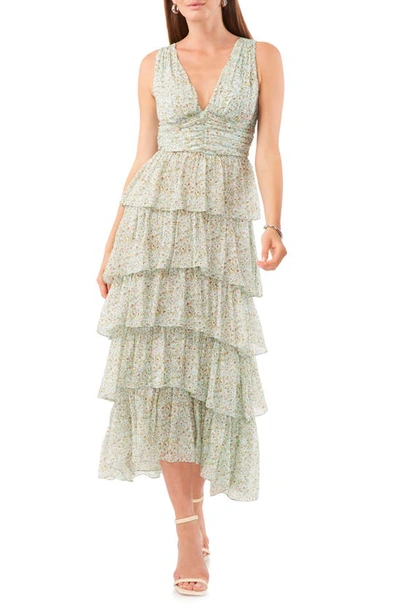 1.state Cascade Floral Tiered Dress In Blue River