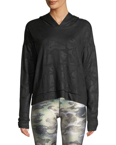 Terez Camo Foil Printed Cross-back Hoodie Sweatshirt In Black