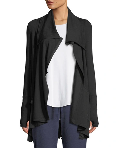 Terez Draped French Terry Zip-front Jacket In Black
