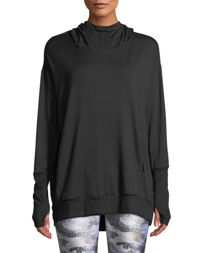 Terez Hooded Cowl-neck Sweatshirt, Black Pattern