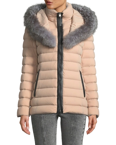 Mackage Kadalina Puffer Jacket With Fox Fur In Medium Pink