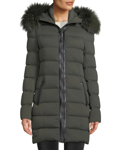 Mackage Calla Hooded Puffer Coat W/ Fur Trim, Spruce