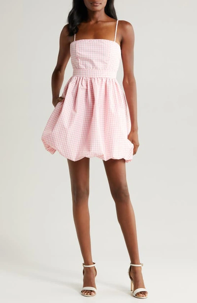 1.state Gingham Bubble Hem Dress In Rose Linen