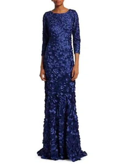 Theia Petal Embellished Tulip Gown In Admiral