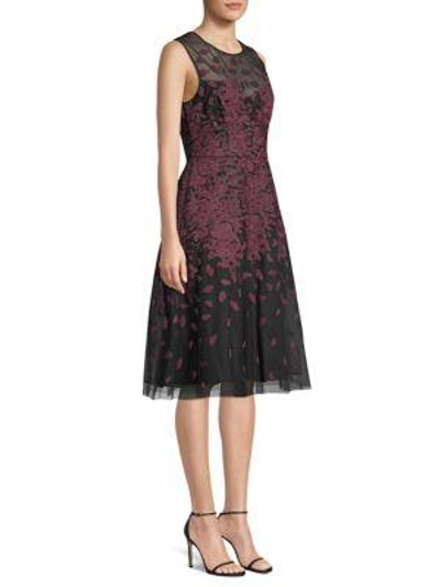 Bcbgmaxazria Floral Embroidered A-line Dress In Bordeaux Combo