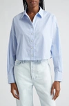 Favorite Daughter The Crop Stripe Cotton Button-up Shirt In Blue White Stripe