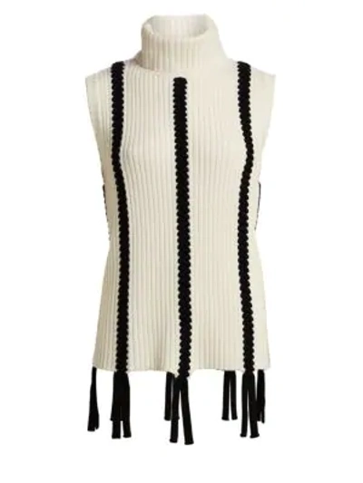 Derek Lam 10 Crosby Sleeveless Turtleneck Sweater In White Black