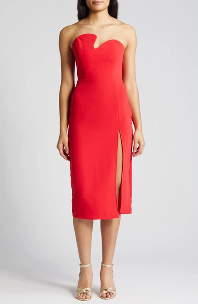 Amanda Uprichard Puzzle Strapless Midi Dress In Lipstick