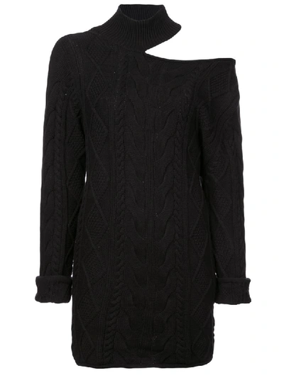 Rta Corin Cold-shoulder Cable-knit Cotton Mini Dress In Black