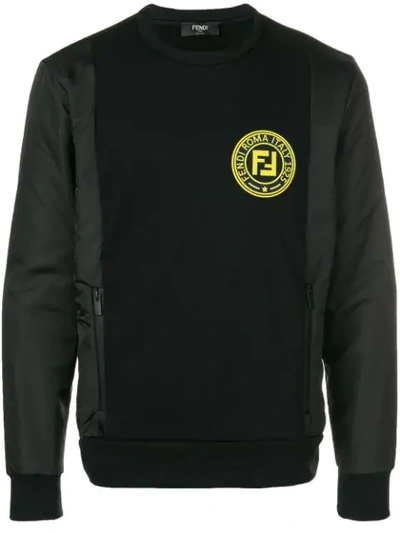 Fendi Crew-neck Logo-patch Cotton-blend Sweatshirt In Black
