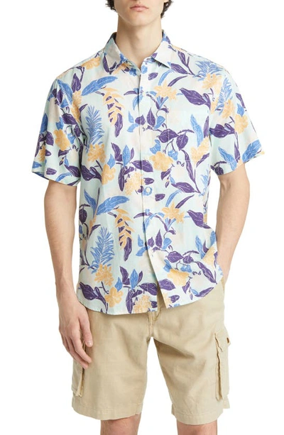 Tommy Bahama Tortola Aqua Isles Floral Short Sleeve Button-up Shirt In Blue