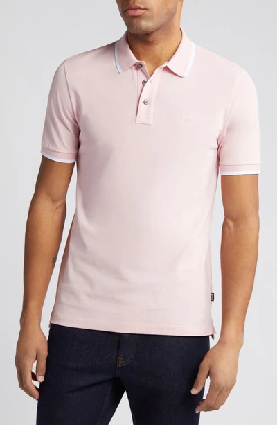 Hugo Boss Parlay Tipped Cotton Polo In Light Pink