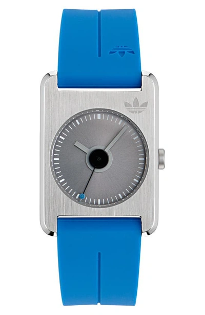 Adidas Originals Rectangular Dial Silicone Strap Watch, 31mm In Blue