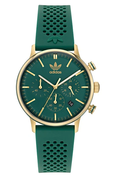 Adidas Originals Code One Chronograph Silicone Strap Watch, 40mm In Green