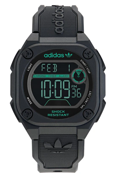 Adidas Originals City Tech Two Resin Strap Watch, 45mm In Black/ Green