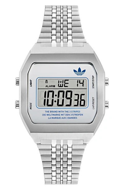 Adidas Originals Digital Two Bracelet Watch, 36mm In Stainless Steel/ White