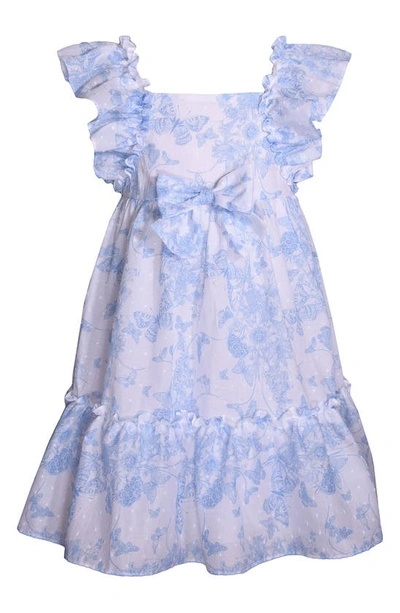 Iris & Ivy Kids' Butterfly Clip Dot Cotton Party Dress In White Blue