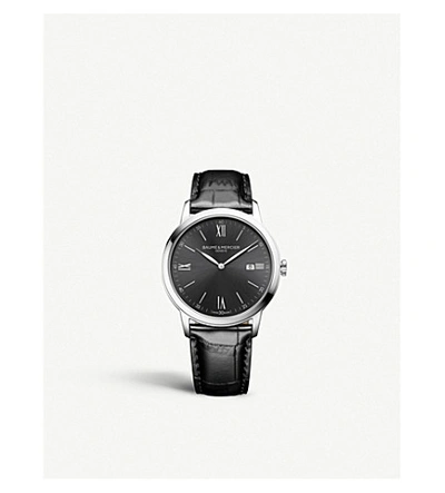 Baume & Mercier Leather And Stainless Steel Black Dial Watch