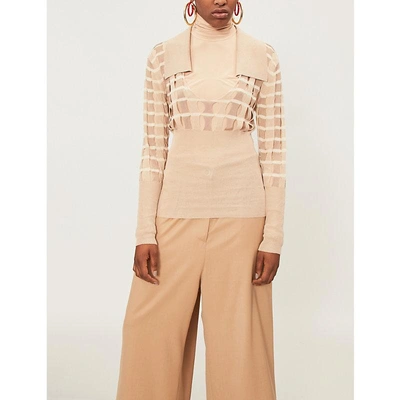 Jacquemus Cutout Knitted Jumper In Beige